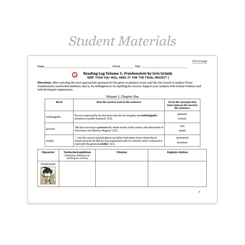 Frankenstein Unit with Daily Lesson Plans