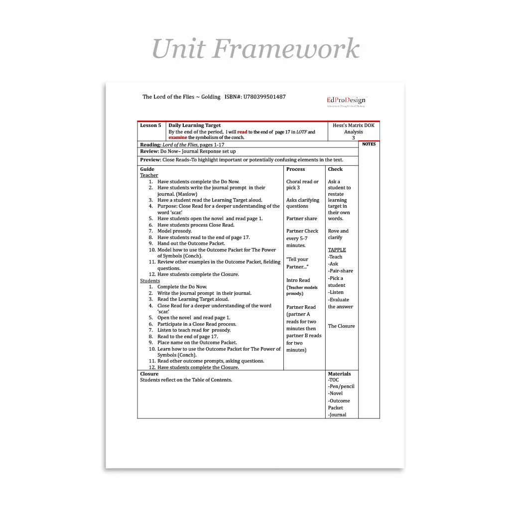 Lord of the Flies Unit with Daily Lesson Plans