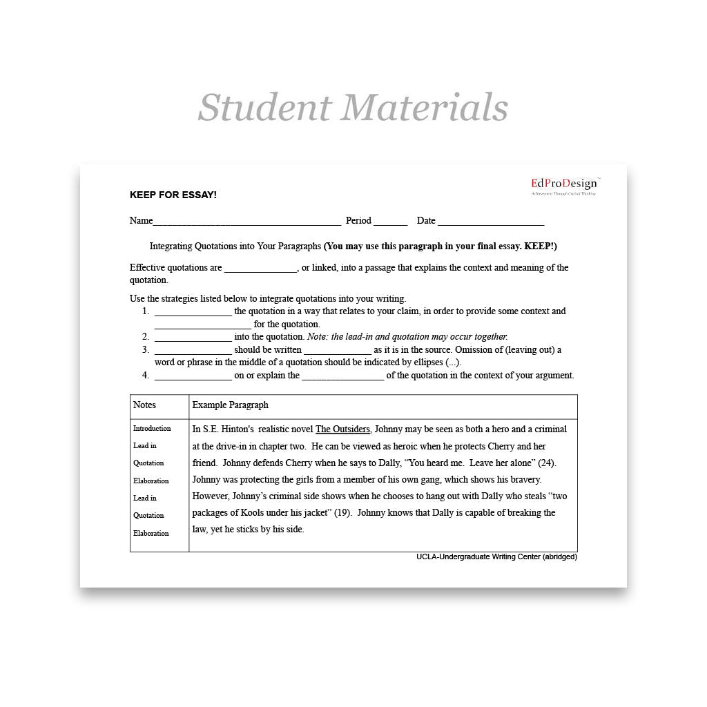 The Outsiders Unit with Daily Lesson Plans