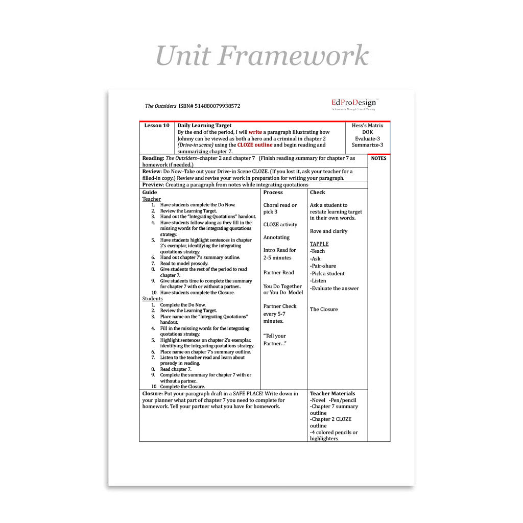 The Outsiders Unit with Daily Lesson Plans