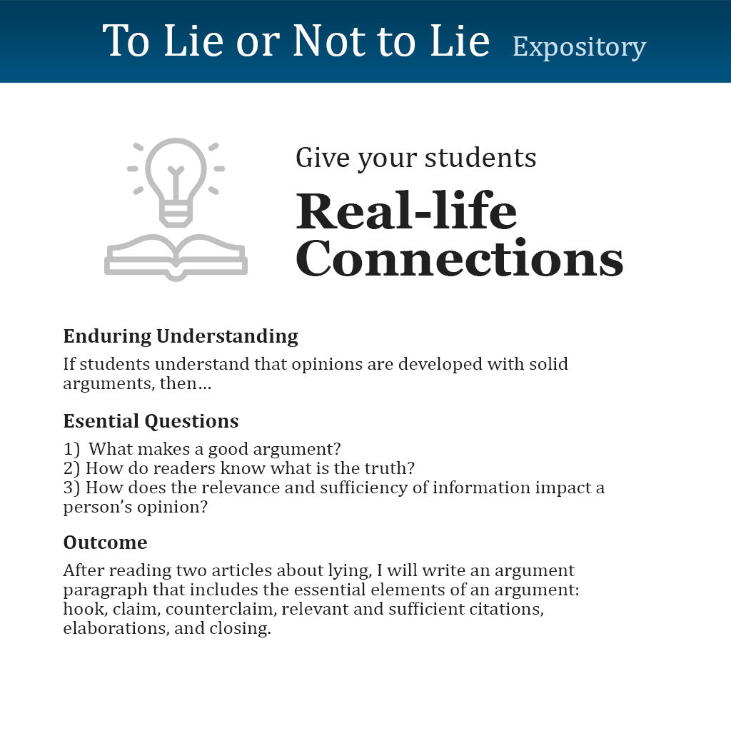 To Lie or Not to Lie Unit with Daily Lesson Plans