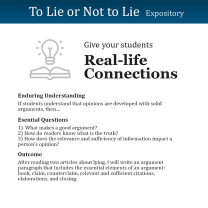 To Lie or Not to Lie Unit with Daily Lesson Plans