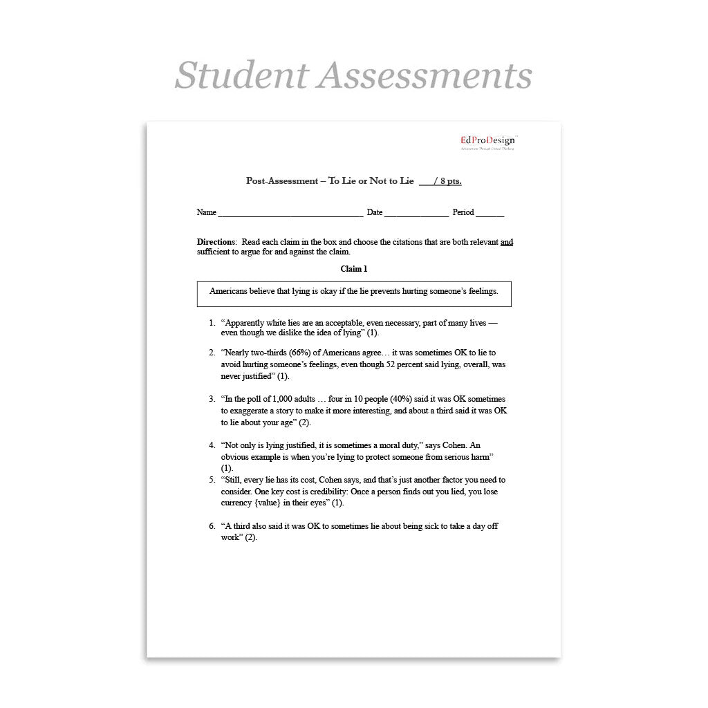 To Lie or Not to Lie Unit with Daily Lesson Plans