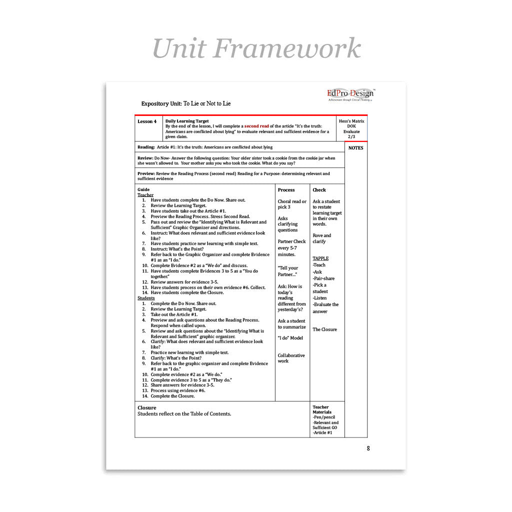 To Lie or Not to Lie Unit with Daily Lesson Plans